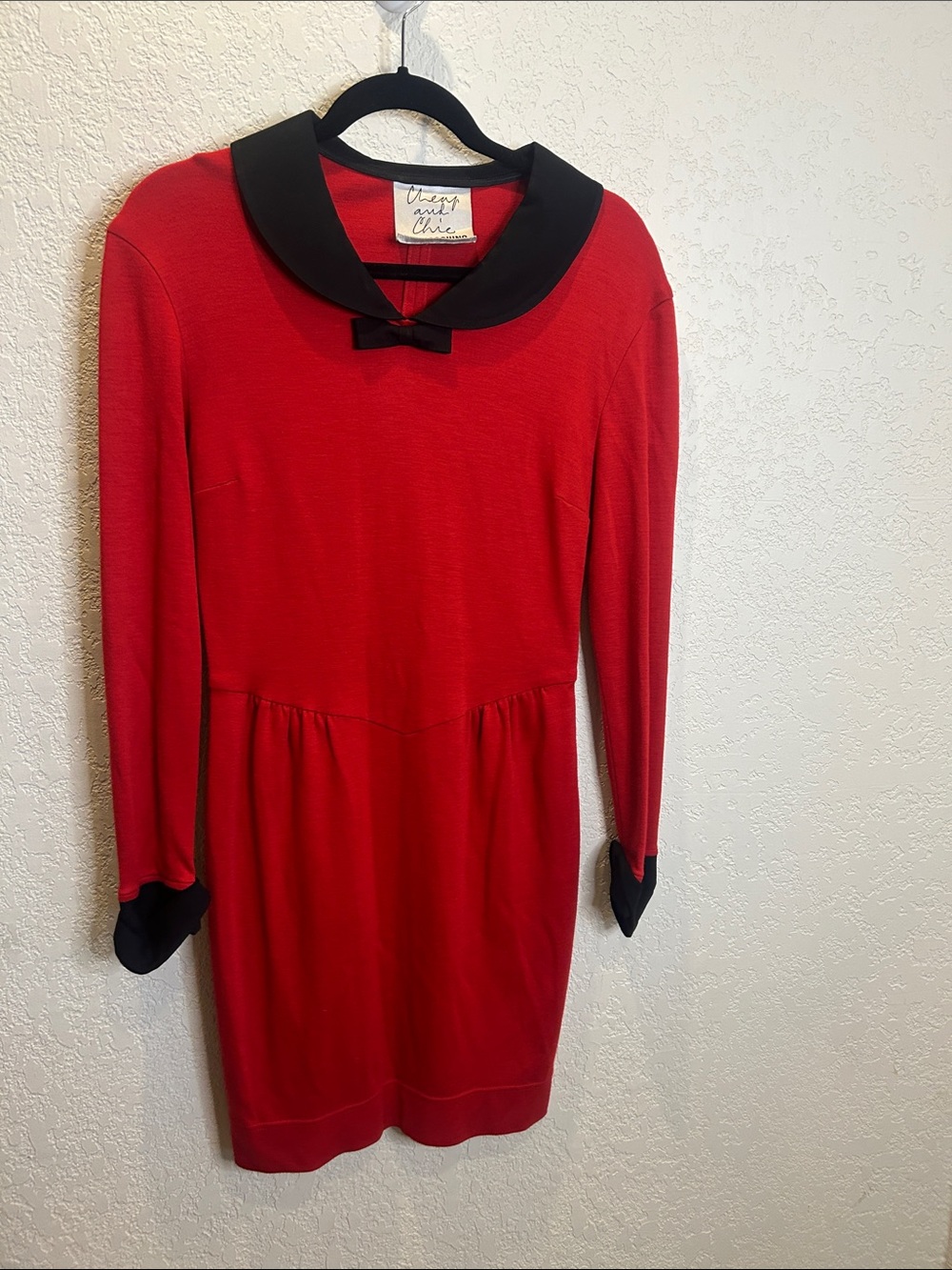 Moschino Red Dress with Black Collar Bow Detail